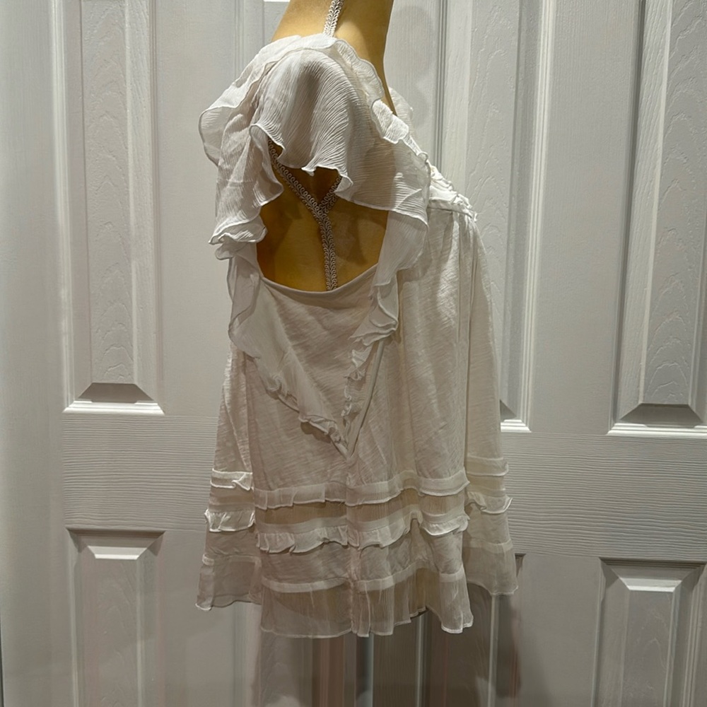 Final Sale 👀 No More Low Offers By Anthropologie Ruffled Flutter-Sleeve Top Size - Picture 10 of 15
